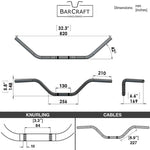 Technical drawing of BarCraft handlebars with dimensions and specifications for Black Western Handlebars 7/8" Diameter 250 500 triumph suzuki honda xg xg500 street harley davidson