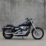 Mirror Finish Western Bar Handlebars 1" Diameter side View of FXD super glide motorcycle stainless steel  for Harley Davidson barcraft stainless softail dyna sportster