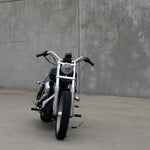 Mirror Finish Western Bar Handlebars 1" Diameter Front View of FXD super glide stainless steel  for Harley Davidson barcraft stainless softail dyna sportster