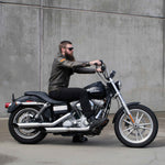 Mirror Finish 10" Ape Hanger Handlebars on Harley Davidson Motorcycle with Rider Side View