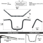 1-1/4” 14 Ape Hanger Black Motorcycle Fat Handlebars for Softail Springer, Indian Springfield, Chief,  M109R drawing specs
