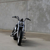 1" Black 8" Ape Hanger Handlebars on Harley Davidson Dyna Super Glide Front View